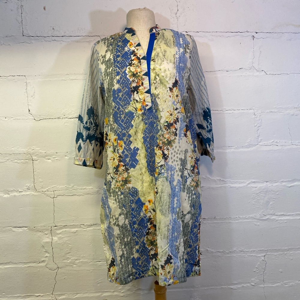 Ethnics Outfitters Printed Cotton Dress Multi Colors Muted Front Bright Back